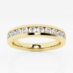 1/2 ctw Round Lab Grown Diamond Wedding Band 14K Yellow Gold, FG, VS2 Channel Set Diamond Ring, Channel Set Diamond Band, Channel Set Wedding Band, Balanced Design, Online Gold Jewellery, Round Diamond Setting, Wedding Anniversary Rings, Pearl And Diamond Earrings, Solid Gold Jewelry