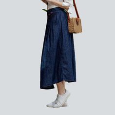 Bring your streetwear style to the next level with our 2023 Spring-Summer Collection dark-wash cut-and-flare jean skirt! With its high-waist silhouette. rubber closure and edgy distressed pattern. this denim skirt is the perfect blend of contemporary fashion and nostalgic grunge.Why It's Your Next Summer StapleThis denim skirt is more than just a piece of clothing. It's an anthem. a vibe and a statement ââ‚?embodying the spirit of rebellion intertwined with refined sophistication. With its sleek Womens Denim Skirts, Dark Wash Flare Jeans, Streetwear Style, Dark Blue Color, Skirts Online, Jean Skirt, Everyday Wardrobe, Contemporary Fashion, Look Chic