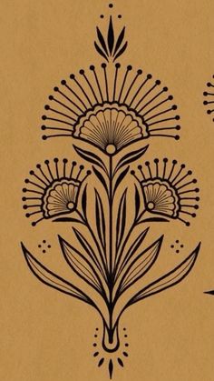 an art nouveau design with flowers and leaves in black ink on brown paper by artist unknown