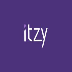 the word itzy is written in white and purple letters on a purple background,