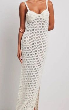 Crochet Knitted Maxi Dress Knitted Maxi Dress, Knitted Skirt, Solid Color Dress, Skirt Midi, Clothing Details, Loose Outfit, Maxi Knit Dress, White Midi Dress, Fashion Pattern