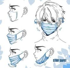 some drawings of different facial expressions with the words stay safe written on them in blue and white