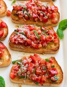 toasted bread topped with tomatoes and basil