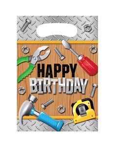 a happy birthday card with tools on it