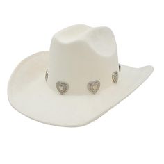 This cowgirl hat is perfect for Western-themed events or everyday wear. Adorned with heart-shaped studs, it adds a stylish touch to any outfit. Show off your inner cowgirl with this fun and unique fedora! Giddy up! Western Love, Cowgirl Hat, Themed Events, Love Hat, Sweater Collection, Cowgirl Hats, Kimono Cardigan, Sunglasses & Glasses, Denim Jumpsuit