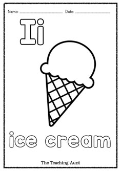 an ice cream coloring page with the letter i