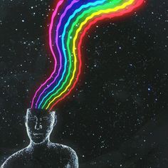 a drawing of a man with a rainbow in his head