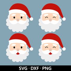 santa clauss with different facial expressions and beards, set of four cartoon faces