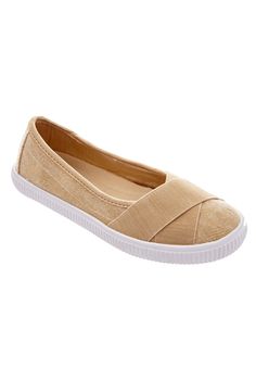 A comfortable and casual-chic way to stay stylish on the weekends. Canvas twill upper with elastic crisscross strap on the vampPadded insoleFlexible, skid-resistant outsole1" stable flat heel Slip-on athleisure sneakers available in full and half sizes 7-11, 12 M, W, WW Comfortview Collection: Offered in an inclusive size range of extended sizes and widths for a custom fit. Each shoe made with padded insoles and flexible outsoles for all day comfort. | Women's The Jazlyn Slip-On Sneaker by Comfo Extra Wide Shoes, London Gifts, Athleisure Sneakers, Wide Shoes, Canvas Sneakers, 7 11, Slip On Shoes, Casual Chic, Slip On Sneaker