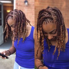 Super fresh Locs  New color  Big 2 strand twist  Instagram @JackieSoulchic Twist Locs Hairstyles, Twist Locs, Hairstyles Twist, Colored Dreads, Dreadlocks Hairstyles, Sisterlocks Styles, Double Ponytail, Dreads Girl, Dreadlock Hairstyles For Men