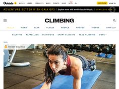 an image of a woman doing push ups on a blue mat with the words climbing above her