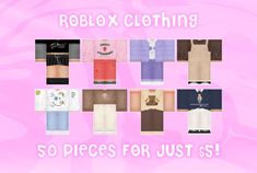 a collage of clothes with the words roblox clothing 50 pieces for just $ 5