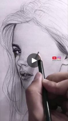 someone drawing a woman's face with a pencil