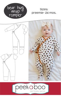 a baby's pajamas pattern with the words bear hug romper