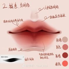 an image of the lips with different types of lipstick on each side and chinese writing