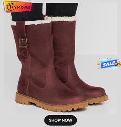 Women Slide Snow Boots Pu Working Chunky Heel Winter Shoes Winter Boots With Buckle Closure And Closed Toe, Winter Boots With Buckle Closure, Casual Martin Boots With Block Heel For Winter, Casual Winter Martin Boots With Block Heel, Medium Width Closed Toe Martin Boots For Winter, Winter Martin Boots Medium Width, Outdoor Mid-calf Boots With Buckle Closure And Round Toe, Shop Boots, Women Slides