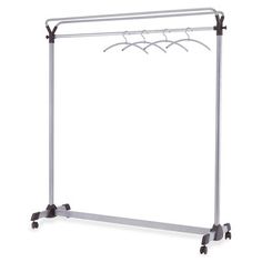 an over the door garment rack with four hangers on wheels and two hooks for hanging clothes