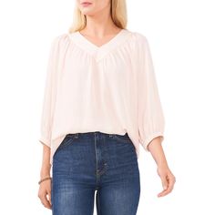 Manufacturer: Vince Camuto Suggested Price: $89.00 Condition: Style Type: Blouse Collection: Vince Camuto Sleeve Length: Closure: Material: 100% Polyester Fabric Type: Polyester Specialty: Shirred P2793745-2820165The original manufacturer will not honor its Limited Warranty for this product. Versatile V-neck Tops For Brunch, Feminine V-neck Top For Workwear, Stretch Split Neck Blouse, Feminine Spring Tops With Split Neck, Feminine Split Neck Tops For Spring, Chic Blouse With Split Neck And Relaxed Fit, Chic Split Neck Blouse With Relaxed Fit, Chic V-neck Blouse With Relaxed Fit, Spring V-neck Stretch Blouse