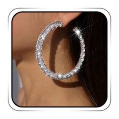 PRICES MAY VARY. Silver hoop earrings are made of good quality alloy and rhinestone,metal surface is well polished & beautiful finish,shine with beauty and elegance,doesn't turn your ear green at all.If you want to have a earring suitable for matching,this round earring is your ideal choice. Rhinestone hoop earring is comfy for ears and you can wear it for a long time without feeling the pressure by sparkle rhinestone earrings. Hoop earrings jewelry with an inner diameter of 6cm/2.36in, has silv Trendy Alloy Hoop Earrings For Parties, Party Hoop Earrings Made Of Alloy, Trendy Alloy Hoop Earrings, Alloy Crystal Drop Earrings For Party, Diamond Rhinestone Hoop Earrings, Party Alloy Crystal Drop Earrings, Diamond Hoop Earrings With Rhinestones, Single Hoop Earring In Alloy For Parties, Trendy Hoop Earrings Made Of Alloy