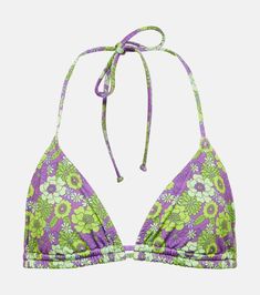 Seychelle floral bikini top in purple - Bananhot | Mytheresa Tropical Triangle Halter Top For Vacation, Triangle Halter Top For Beachwear Vacation, Padded Triangle Halter Top For Summer, Summer Vacation Halter Top With Padded Cups, Spring Triangle Halter Top, Summer Floral Print Triangle Halter Top, Fitted Floral Print Triangle Halter Top, Summer Triangle Halter Top With Floral Print, Triangle Swimwear For Spring Vacation