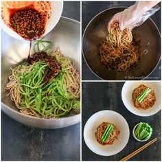 the process of making noodles with vegetables and sauce