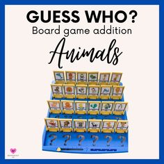 an animal themed board game is shown with the words guess who? and animals on it