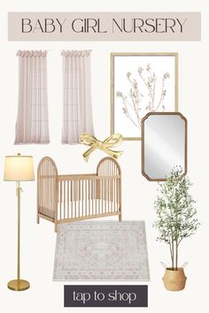 a baby girl nursery room with furniture and accessories