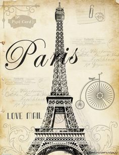 the eiffel tower in paris, france with an old postcard style background