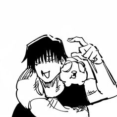 a black and white drawing of a woman holding a teddy bear with her arm wrapped around her head