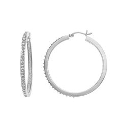 Accessorize in style with these Diamond Mystique Sterling Silver Diamond Accent Hoop Earrings. Click on this JEWELRY & WATCHES GUIDE to learn about fit, styles, materials and more! Accessorize in style with these Diamond Mystique Sterling Silver Diamond Accent Hoop Earrings. Click on this JEWELRY & WATCHES GUIDE to learn about fit, styles, materials and more! FEATURES Length: 35 mm Backings: click-it Nickel free Metal: sterling silver Plating: platinum Finish: polished Packaging: boxedDIAMOND DE Silver Channel Set Hoop Earrings, Silver Hoop Earrings With Channel Set, Classic Metal Hoop Earrings For Anniversary, Metal Hoop Jewelry For Anniversary, Anniversary Hoop Metal Jewelry, Anniversary Hoop Jewelry In Metal, Small Silver Hoop Earrings With Channel Set, Silver Channel Set Hoop Earrings For Wedding, Metal Hoop Earrings For Anniversary