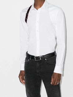 Designer Slim Fit Long Sleeve Dress Shirt, Designer Fitted Button-up Shirt, Designer Fitted Collared Dress Shirt, Designer Fitted Shirt For Workwear, Designer Fitted White Dress Shirt, Designer Fitted Shirt For Business, Designer Fitted Shirt With Button Cuffs, Designer Fitted Dress Shirt For Work, Timeless Slim Fit Long Sleeve Dress Shirt