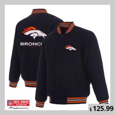 Your collection of Denver Broncos game day gear is intense and you have something to wear in every climate. Add to your cold weather gear with this exclusive Reversible Full-Snap Jacket from JH Design. Built with a bold look, this jacket will keep you warm and let you focus on rooting your Denver Broncos on to a victory. Team Outerwear For Game Day, Team-colored Outerwear For Game Day With Team Spirit, Team-colored Outerwear For Game Day, Casual Outerwear With Team Logo For Sports Events, Collegiate Track Jacket For Game Day In Winter, Team Spirit Outerwear For Sports Season, Collegiate Style Track Jacket For Game Day In Winter, Collegiate Winter Track Jacket For Game Day, Collegiate Style Winter Fleece Outerwear