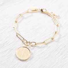 Callie Bracelet – Brook & York Custom Chain, Queens Jewels, Toggle Necklace, Disc Pendant, Initial Bracelet, Bling Rings, Jewelry Bracelet, Personalized Monogram, Brass Pendant