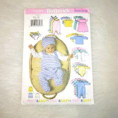 the sewing pattern for a baby's outfit and footie