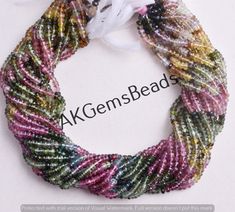 multicolored seed bead necklace with white ribbon on the front and back side