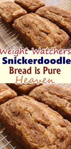 a close up of some cookies on a cooling rack with text overlay reading weight watchers snickkerdoodlele bread is pure heaven