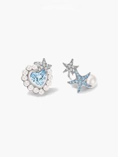 Asymmetrical Ocean Love Stud Earrings - Not Just Paris Ocean Earrings, Sea Stars, Blue Diamonds, High Jewellery, Love Earrings, Starfish Earrings, Clay Projects, High Jewelry