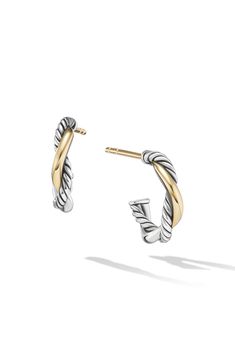 Sterling silver with 14-karat yellow gold. Post back closure. Earrings, 3 x 2.9mm. Imported. Huggie Hoop Earrings, David Yurman, Hoop Earrings, Yellow Gold, Nordstrom, Sterling Silver, Yellow, Silver, Gold