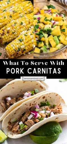 corn on the cob with pork carnitass and avocado salsa