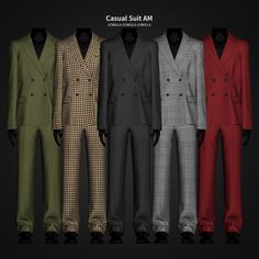 four suits are shown in different colors and sizes