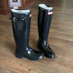 Original// Black// Glossy// Tall// Nwt// Never Been Worn// Will Ship With Box Classic Insulated Waterproof Boots, Black Knee-high Rain Boots For Winter, Hunter Short Rain Boots, Blue Knee High Boots, Hunter Rain Boots Short, Purple Rain Boots, Green Hunter Boots, Boho Chic Fall, Womens Hunter Boots