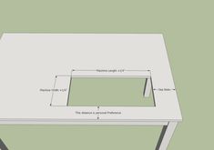 a table with measurements for the top and bottom section, including an open drawer on one side