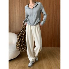 Fall Elastic Waist Wide-Leg Sweatpants Fabric: 59% Polyester+25% Viscose+12% Nylon+4% Spandex Size: M, L Multiple Color Selections: Black, Beige, Gray Season: Spring, Fall, Winter Solid Color Leisure Pants For Fall, Sportswear Pants For Fall, Leisure Straight Pants For Fall, Leisure Ankle-length Pants For Fall, Sporty Ankle-length Pants For Fall, Stretch Sportswear Pants For Fall, Dance Pants Hip Hop, Sweat Shorts Men, Dance Pants