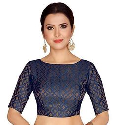 Navy Blue Saree Blouse Boatneck Blouse Readymade Bride Designer Saree Women Brocade Blouse Choli Indian Wedding Wear by saanvicreation4U on Etsy Sari Design, Best Blouse Designs, Readymade Saree, Wedding Blouse