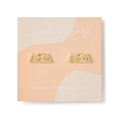 18K Gold Plated Cubic Zirconia (CZ) Stones Sorority Greek Letter Earrings Chi Omega Merchandise, Sorority Names, Studded Earrings, Alpha Xi Delta, Alpha Xi, Wearing Jewelry, Letter Earrings, Sorority Sisters, Greek Sorority