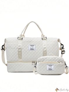 Bird in Bag - Premium Travel Duffle Bag with Ample Storage, Versatile Dry and Wet Separation Design, Multi-functional Shoulder Tote Bag for Weekend Getaways, Overnight Stays, and Moms Hospital Essentials - Ideal for Holiday Travel, Fitness Gym, and Weekend Escapades White Rectangular Travel Bag With Zipper, White Rectangular Weekender Bag With Zipper, White Rectangular Weekender Bag With Zipper Closure, White Large Capacity Duffle Bag For Overnight Trips, White Duffle Bag With Large Capacity For Overnight Trips, Daily Use White Duffle Bag With Removable Pouch, White Duffle Bag With Removable Pouch For Daily Use, Large Capacity White Travel Bag For School, White Large Capacity Travel Bag For School