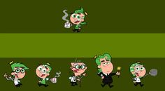 some cartoon characters with green hair and glasses