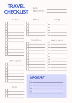 a travel checklist is shown with the words important and other things to do in it