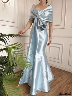 Olivia Mark - Light Blue Satin Strapless Jacket Graceful Host Wedding Banquet Evening Dress Pectoral Girdle, Beaded Cape, Rich Fashion, Blue Mermaid, Wedding Banquet, Dress Drawing, Mermaid Silhouette, Blue Satin, Types Of Collars