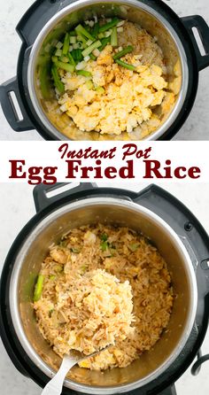 an image of egg fried rice in the instant pot with text overlay that reads instant pop egg fried rice